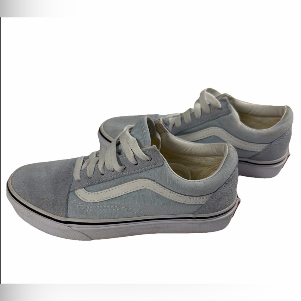 Vans Light Blue and White Platform Suede Old Skool Sneakers size 6